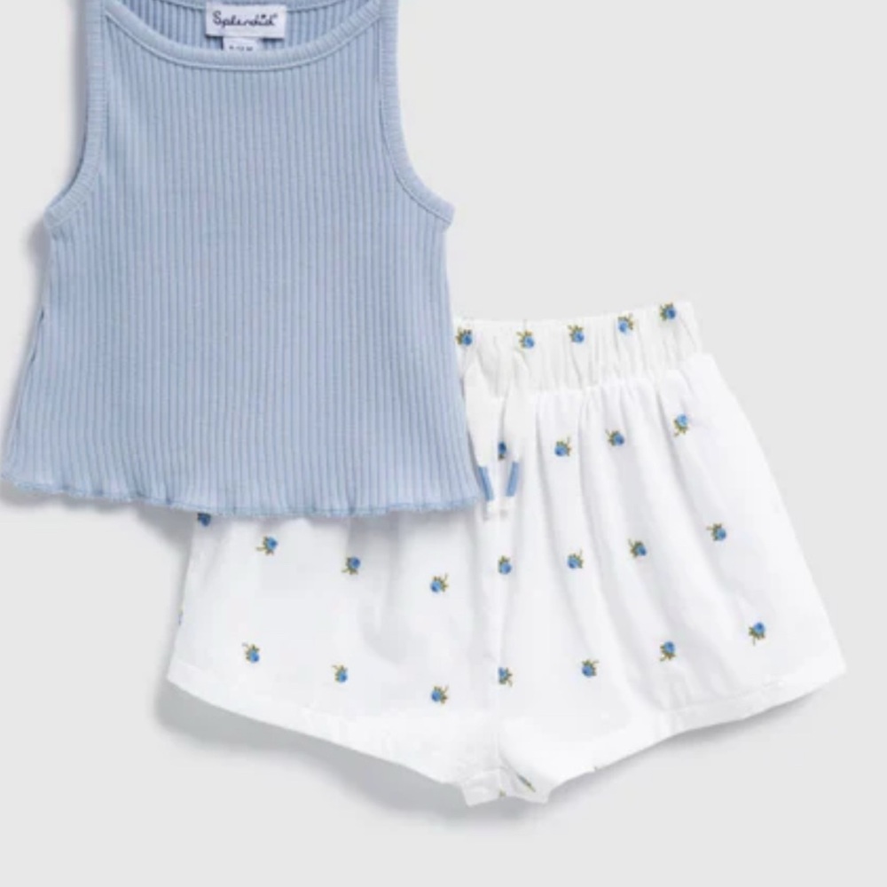 NWT-Splendid Light Blue Ribbed Tank and White Floral Shorts